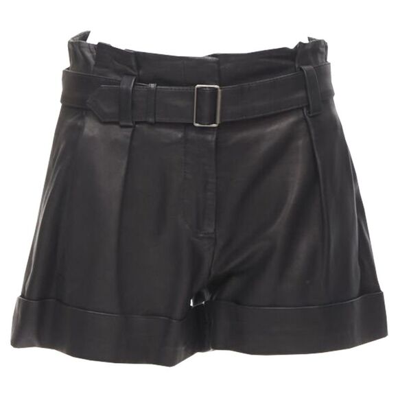 Theory leather belted paperbag cuffed shorts